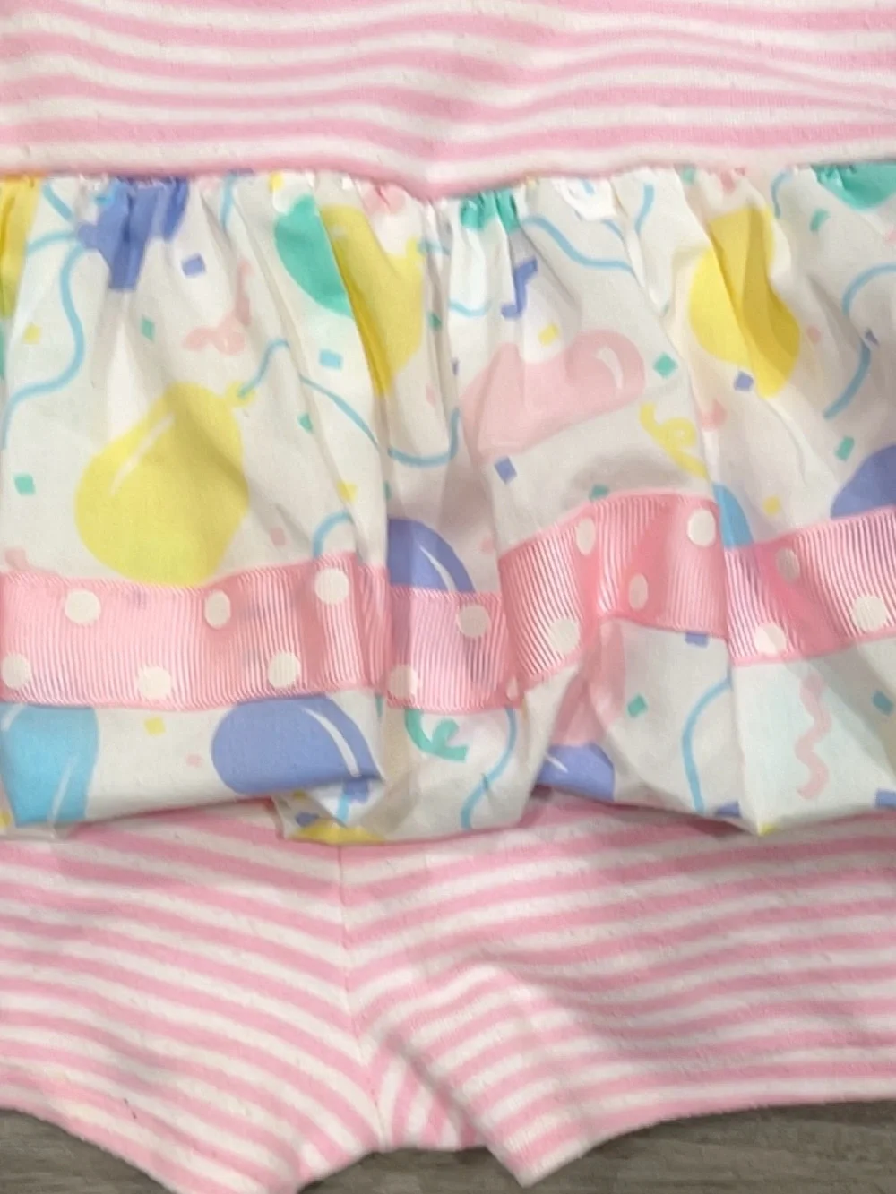 VTG 80s Baby Togs Pastel Balloon Romper Dress 12M First Birthday Pink Striped